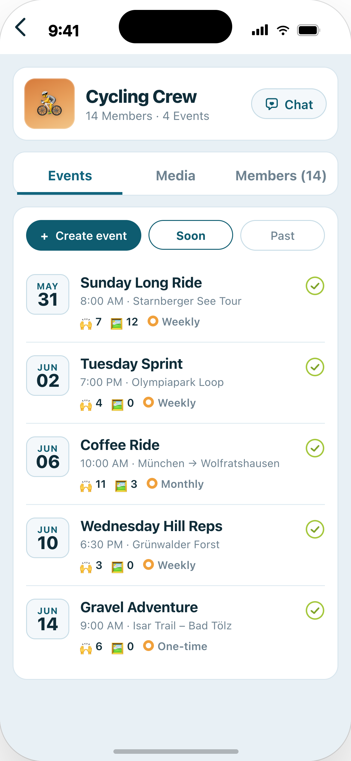 Active Club App-Oberfläche